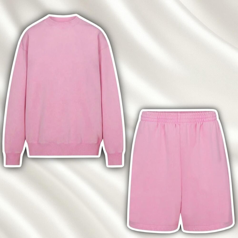 Skims Women's Bubblegum Pink boyfriend fleece Sweatshirt & shorts set